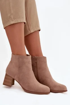 Boto Botki Na Słupku|Botki Na Obcasie*Botki Damskie Na Słupku Eko Zamszowe Beżowe Marilou Beżowy