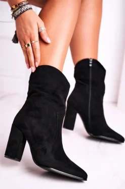 Boto Botki Na Słupku|Czarne Botki*Botki Damskie Na Słupku Eko-Zamsz Czarne Ecstasy