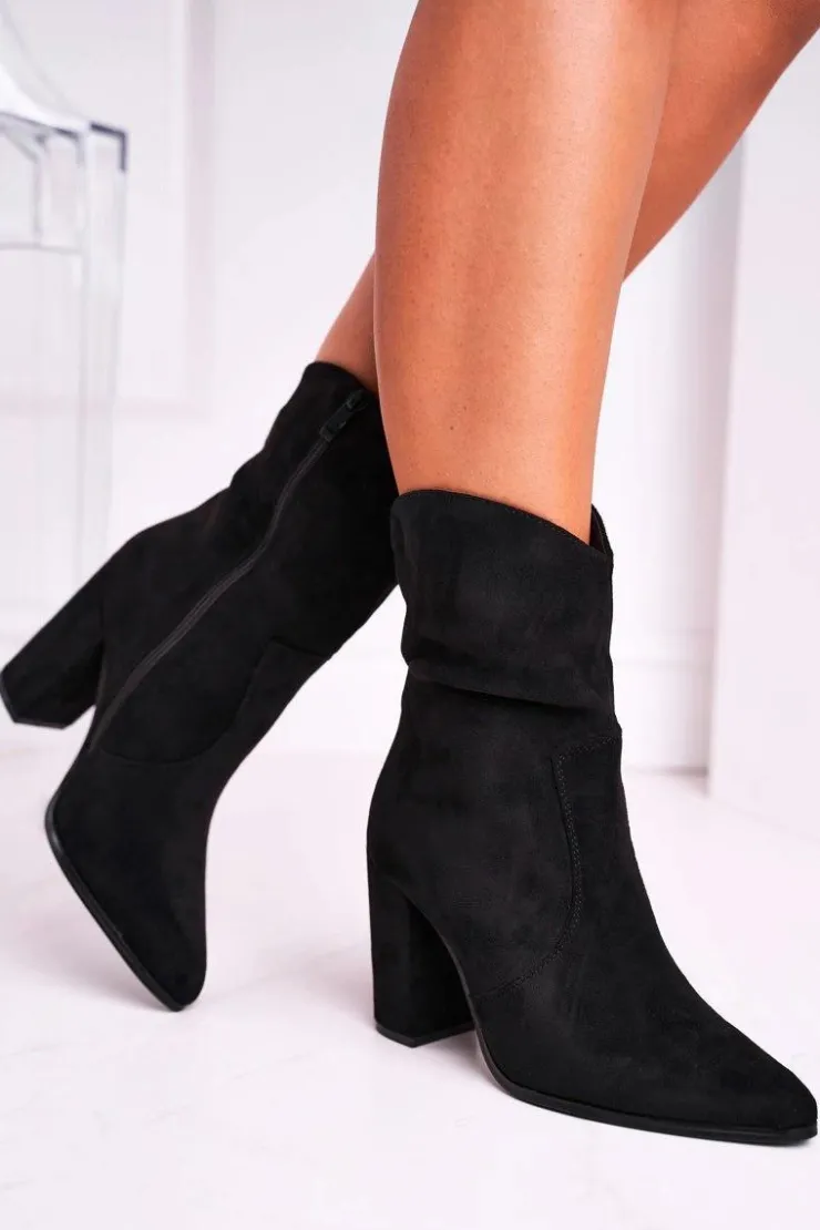 Boto Botki Na Słupku|Czarne Botki*Botki Damskie Na Słupku Eko-Zamsz Czarne Ecstasy