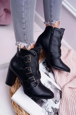 Boto Botki Na Słupku|Botki Zimowe Damskie*Botki Damskie Na Słupku Klamry Czarne Finbas