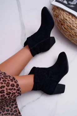 Damskie Boto Botki Damskie Na Słupku Kowbojki Czarne Maverick