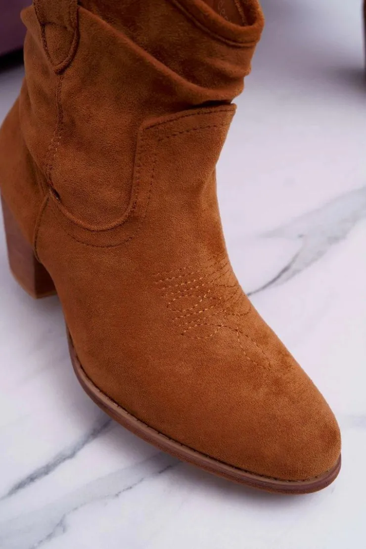 Boto Botki Na Słupku|Botki Zimowe Damskie*Botki Damskie Na Słupku Kowbojki Camel Maverick