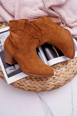 Boto Botki Na Słupku|Botki Zimowe Damskie*Botki Damskie Na Słupku Kowbojki Camel Maverick