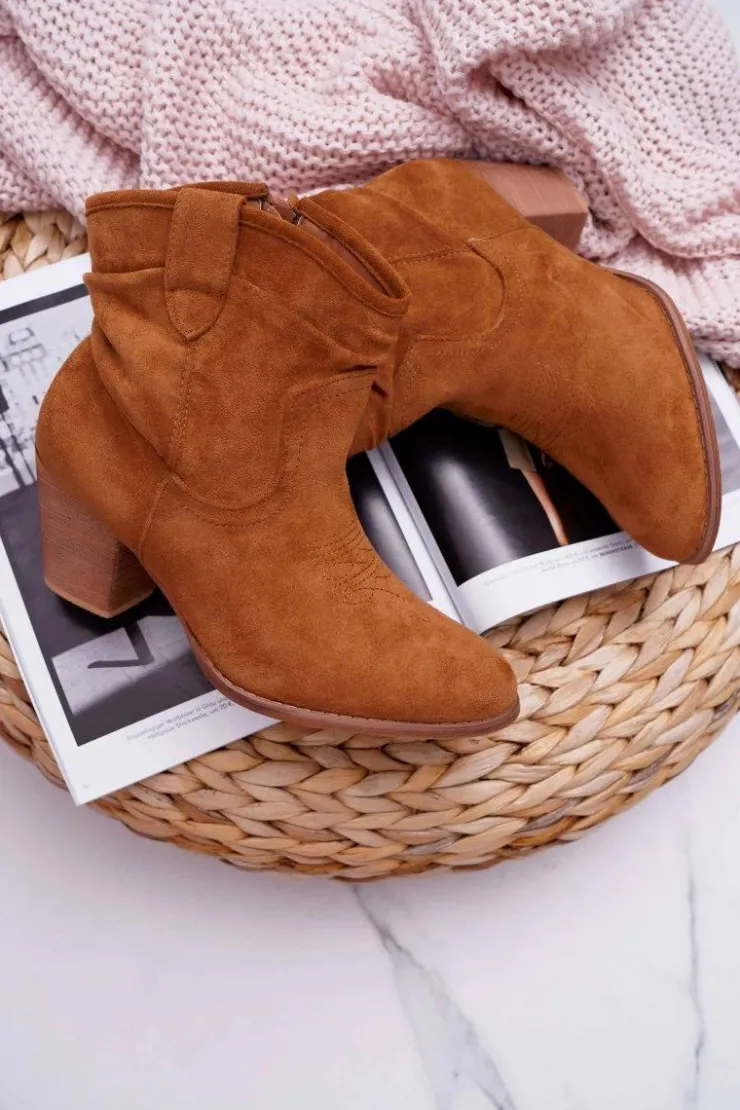 Boto Botki Na Słupku|Botki Zimowe Damskie*Botki Damskie Na Słupku Kowbojki Camel Maverick