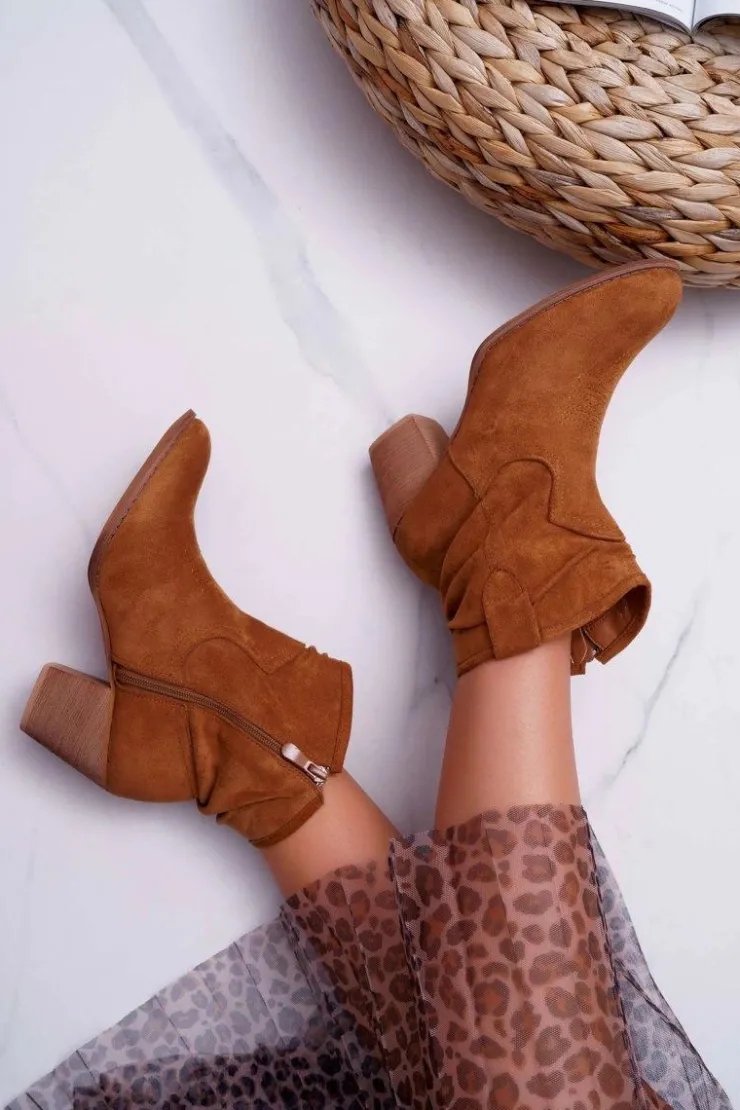 Boto Botki Na Słupku|Botki Zimowe Damskie*Botki Damskie Na Słupku Kowbojki Camel Maverick