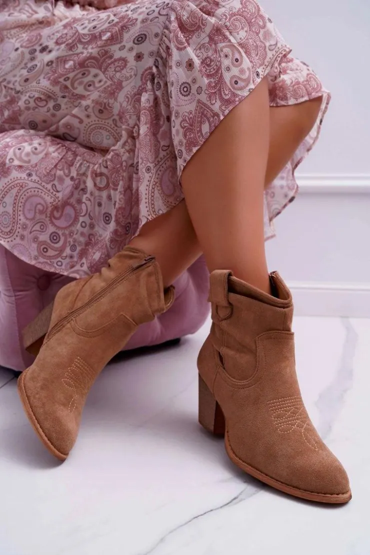 Boto Botki Na Słupku|Botki Zimowe Damskie*Botki Damskie Na Słupku Kowbojki Beżowe Maverick