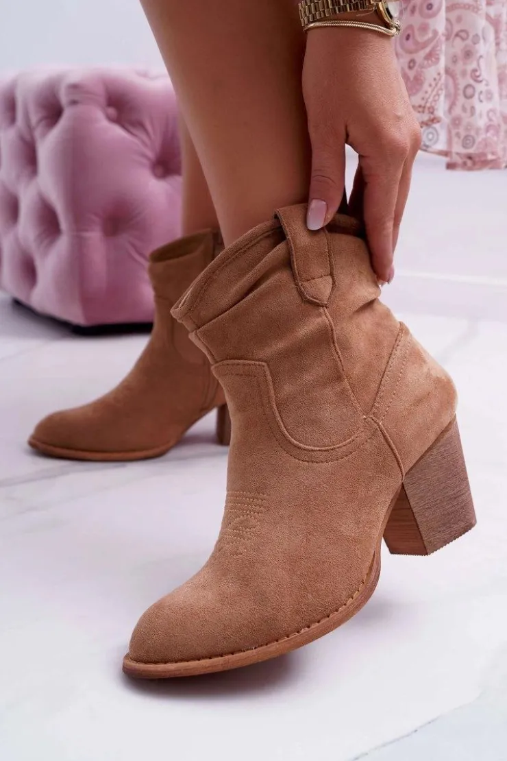 Boto Botki Na Słupku|Botki Zimowe Damskie*Botki Damskie Na Słupku Kowbojki Beżowe Maverick