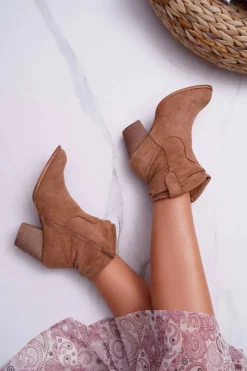 Boto Botki Na Słupku|Botki Zimowe Damskie*Botki Damskie Na Słupku Kowbojki Beżowe Maverick