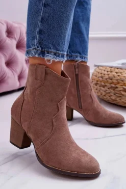 Boto Botki Na Słupku|Brązowe I Beżowe Botki*Botki Damskie Na Słupku Kowbojki Khaki Nutriso