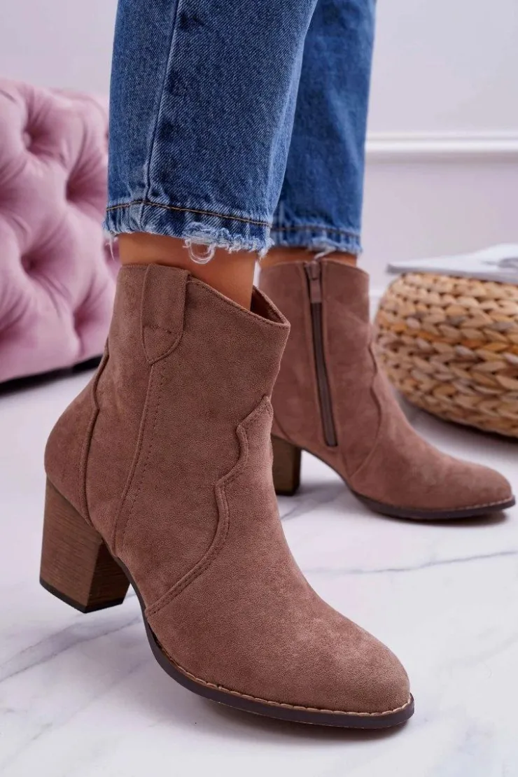 Boto Botki Na Słupku|Brązowe I Beżowe Botki*Botki Damskie Na Słupku Kowbojki Khaki Nutriso