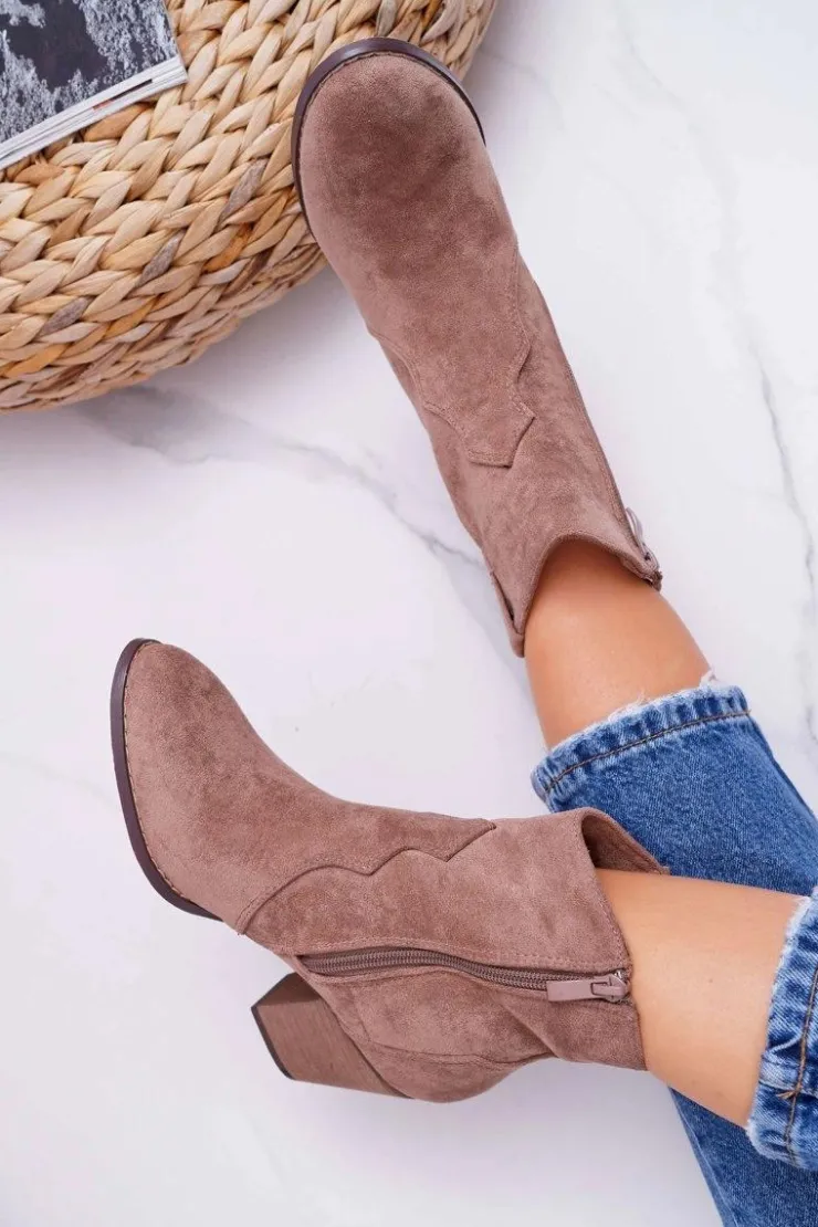 Boto Botki Na Słupku|Brązowe I Beżowe Botki*Botki Damskie Na Słupku Kowbojki Khaki Nutriso