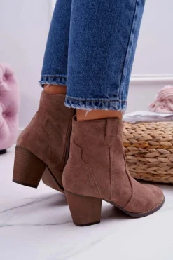 Boto Botki Na Słupku|Brązowe I Beżowe Botki*Botki Damskie Na Słupku Kowbojki Khaki Nutriso