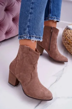 Boto Botki Na Słupku|Brązowe I Beżowe Botki*Botki Damskie Na Słupku Kowbojki Khaki Nutriso