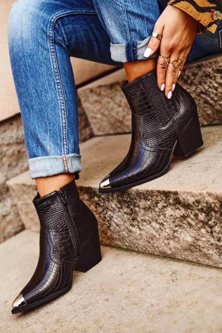 Damskie Boto Botki Damskie Na Słupku Kowbojki Czarne Atticus