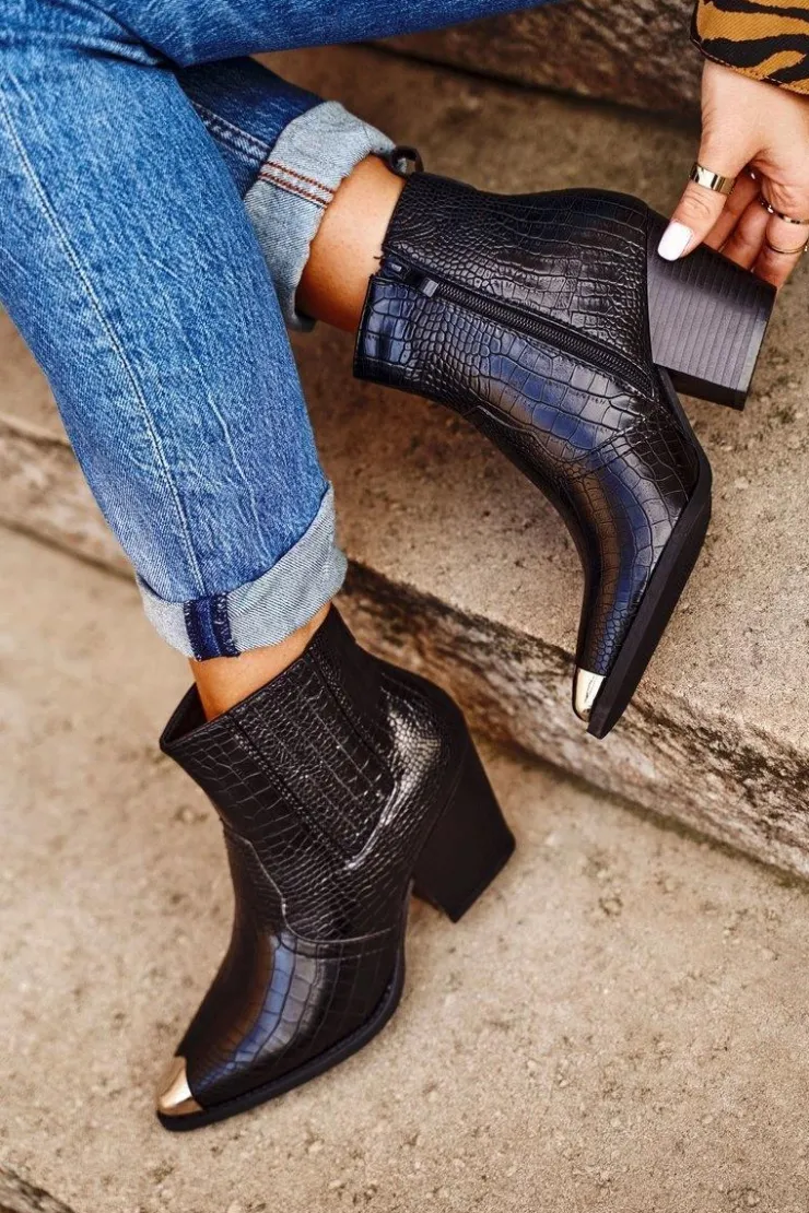 Damskie Boto Botki Damskie Na Słupku Kowbojki Czarne Atticus