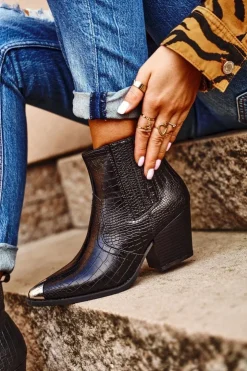 Damskie Boto Botki Damskie Na Słupku Kowbojki Czarne Atticus