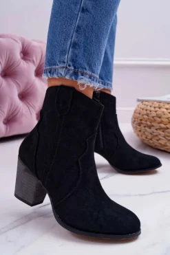 Sale Boto Botki Damskie Na Słupku Kowbojki Czarne Nutriso