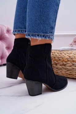 Sale Boto Botki Damskie Na Słupku Kowbojki Czarne Nutriso