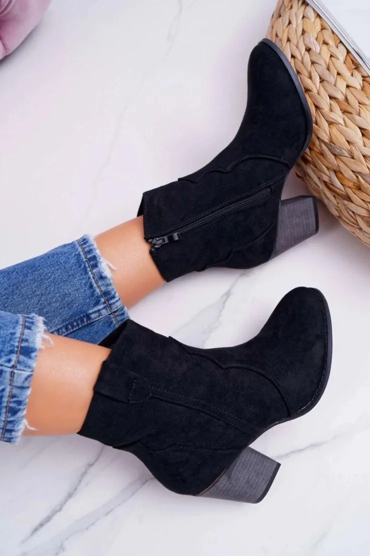 Sale Boto Botki Damskie Na Słupku Kowbojki Czarne Nutriso