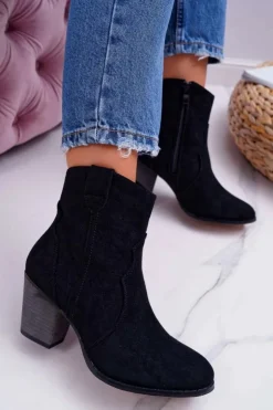 Sale Boto Botki Damskie Na Słupku Kowbojki Czarne Nutriso