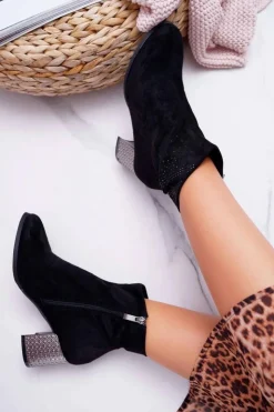 Boto Botki Na Słupku|Botki Zimowe Damskie*Botki Damskie Na Słupku Kryształki Czarne Homesa