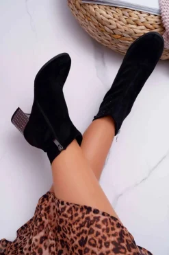 Boto Botki Na Słupku|Botki Zimowe Damskie*Botki Damskie Na Słupku Kryształki Czarne Homesa