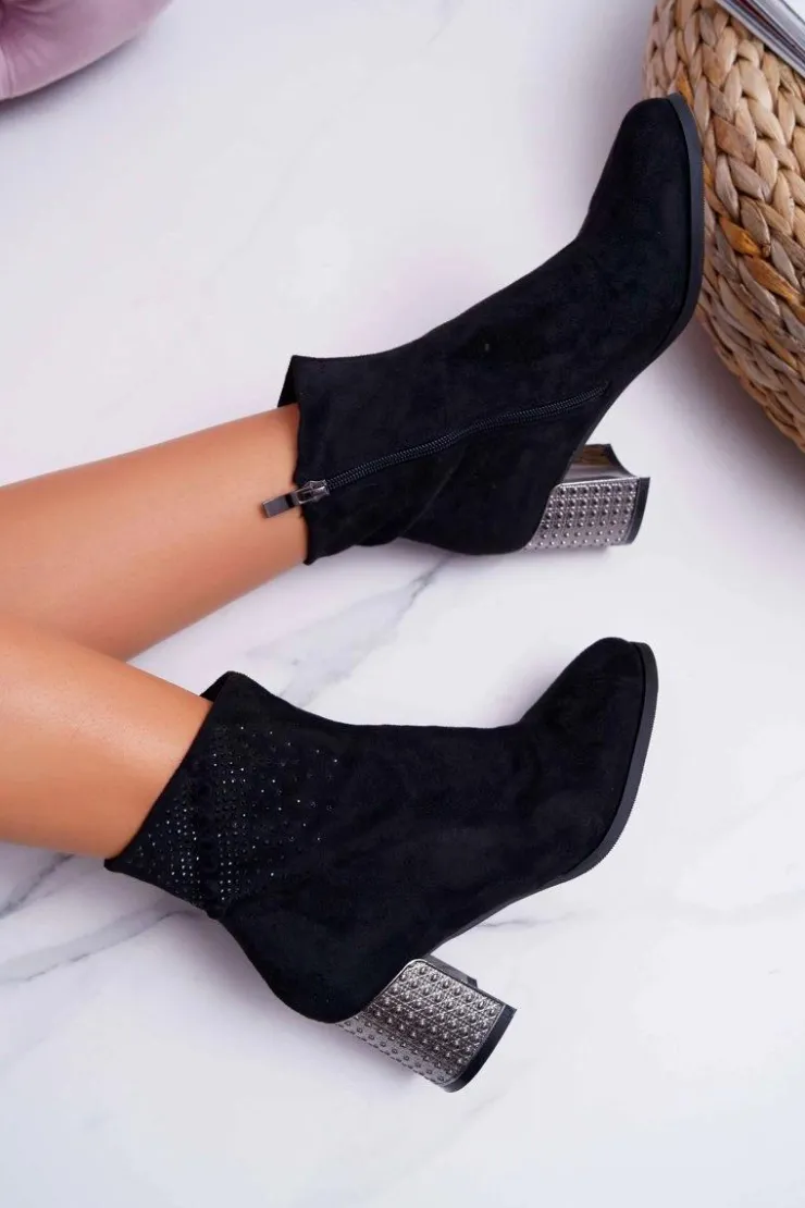 Boto Botki Na Słupku|Botki Zimowe Damskie*Botki Damskie Na Słupku Kryształki Czarne Homesa