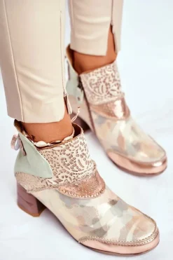 Discount Maciejka Botki Damskie Na Słupku Beżowe 03410-04