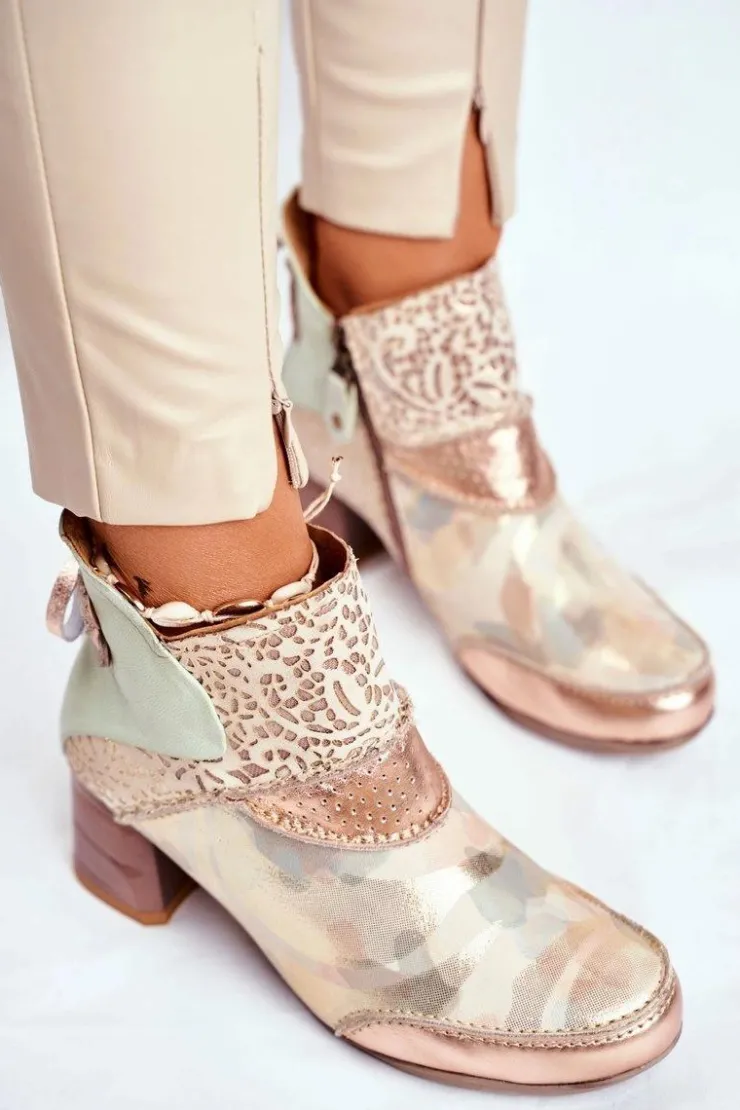 Discount Maciejka Botki Damskie Na Słupku Beżowe 03410-04