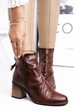 Damskie Maciejka Botki Damskie Na Słupku Brązowe 04757-02