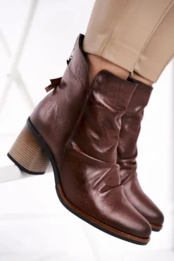 Damskie Maciejka Botki Damskie Na Słupku Brązowe 04757-02