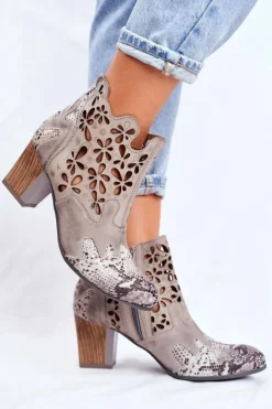 Maciejka Botki Damskie Na Słupku Wiosenne Popielate 04369-13