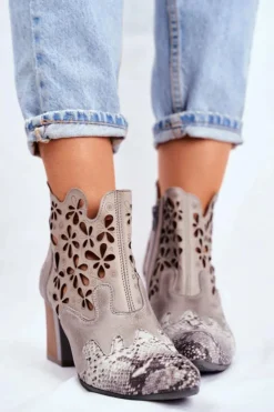 Maciejka Botki Damskie Na Słupku Wiosenne Popielate 04369-13