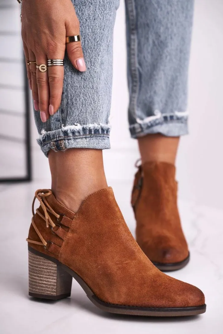 Maciejka Botki Wiosenne|Botki Maciejka*Botki Damskie Na Słupku Skóra Rude 04812-29