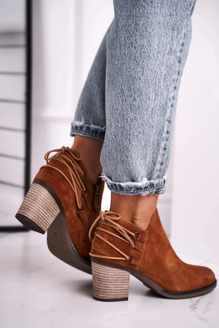 Maciejka Botki Wiosenne|Botki Maciejka*Botki Damskie Na Słupku Skóra Rude 04812-29