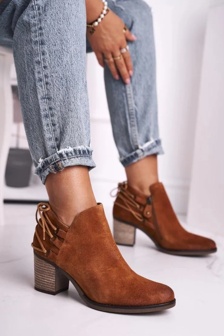 Maciejka Botki Wiosenne|Botki Maciejka*Botki Damskie Na Słupku Skóra Rude 04812-29