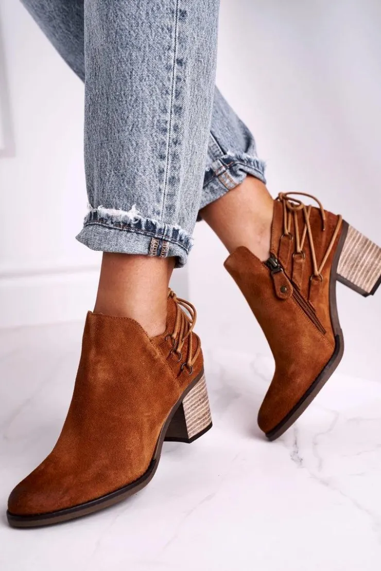 Maciejka Botki Wiosenne|Botki Maciejka*Botki Damskie Na Słupku Skóra Rude 04812-29