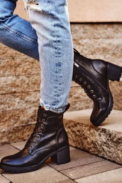 Buty damskie Vinceza Botki Sznurowane|Botki Na Słupku*Botki Damskie Na Słupku Ocieplane Czarne Fiber
