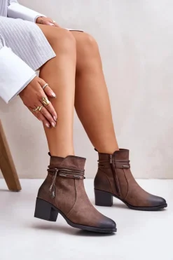 Boto Botki Ocieplane|Botki Na Obcasie*Botki Damskie Na Słupku Ocieplane Brązowe Lobina Brązowy