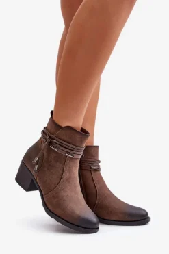 Boto Botki Ocieplane|Botki Na Obcasie*Botki Damskie Na Słupku Ocieplane Brązowe Lobina Brązowy