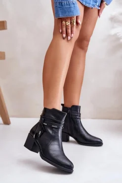 Damskie Boto Botki Damskie Na Słupku Ocieplane Czarne Lobina