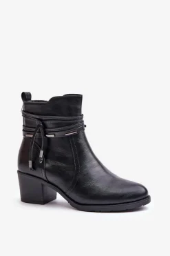 Damskie Boto Botki Damskie Na Słupku Ocieplane Czarne Lobina