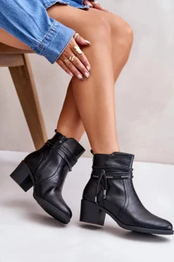 Damskie Boto Botki Damskie Na Słupku Ocieplane Czarne Lobina