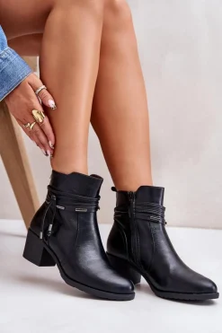 Damskie Boto Botki Damskie Na Słupku Ocieplane Czarne Lobina