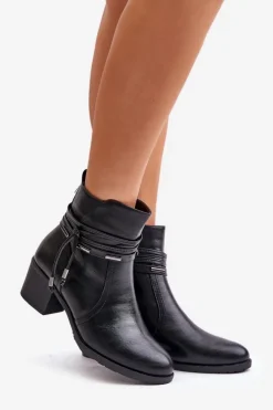 Damskie Boto Botki Damskie Na Słupku Ocieplane Czarne Lobina