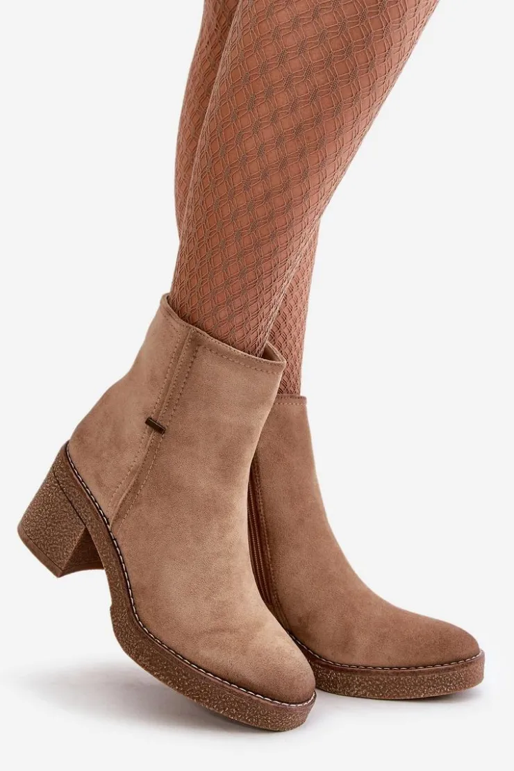 Hot Boto Botki Damskie Na Słupku Ocieplane Eko Zamszowe Beżowe Arkesia Beżowy