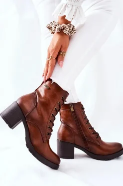 New Buty damskie Vinceza Botki Damskie Na Słupku Ocieplane Camel Dunaff