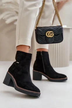 Boto Botki Ocieplane|Brązowe I Beżowe Botki*Botki Damskie Na Słupku Ocieplane Eko Zamszowe Czarne Arkesia Czarny