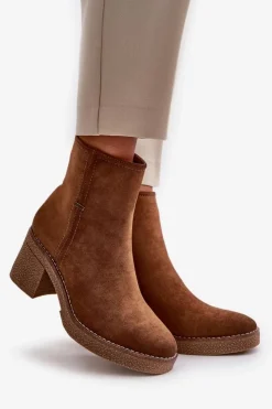 Boto Brązowe I Beżowe Botki|Botki Na Obcasie*Botki Damskie Na Słupku Ocieplane Eko Zamszowe Khaki Arkesia