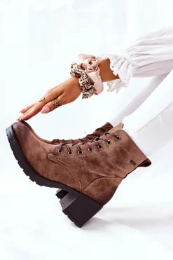 Sale Buty damskie Vinceza Botki Damskie Na Słupku Ocieplane Zamszowe Beżowe Dunaff